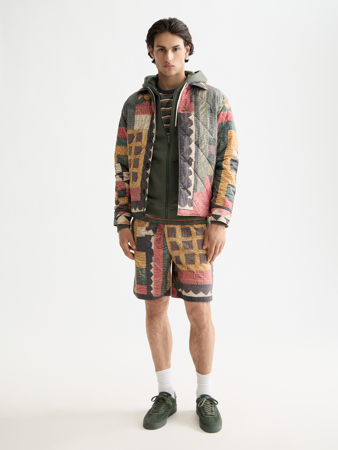 Patchwork mountain print overshirt
