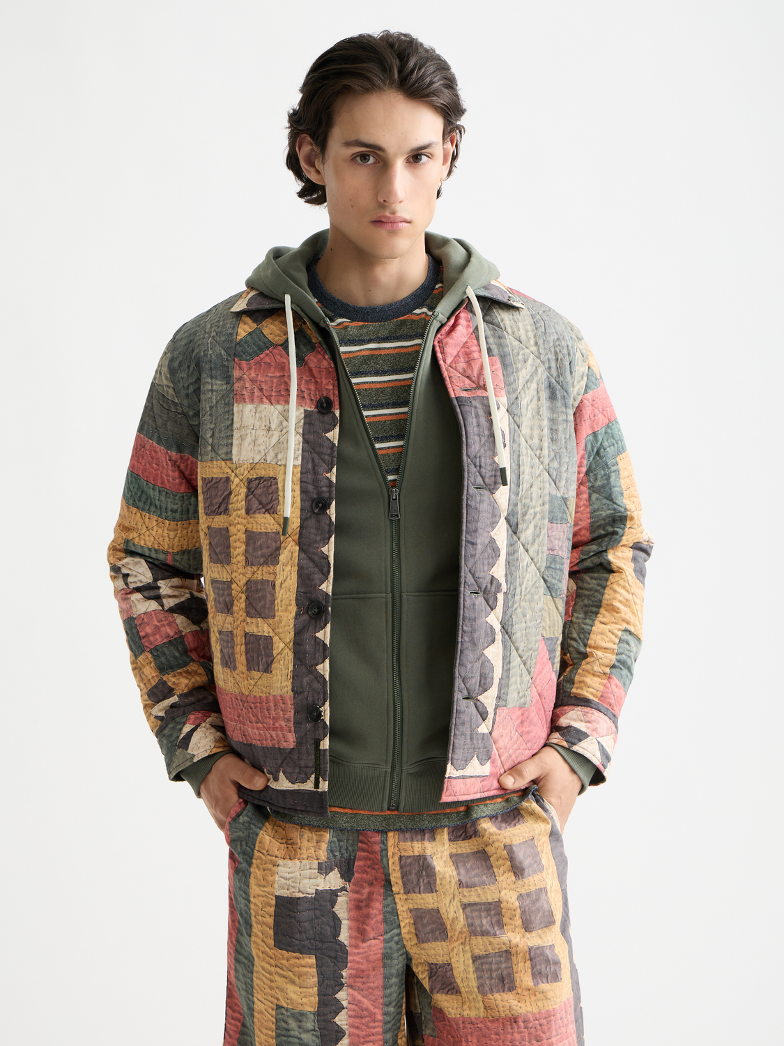 Patchwork mountain print overshirt