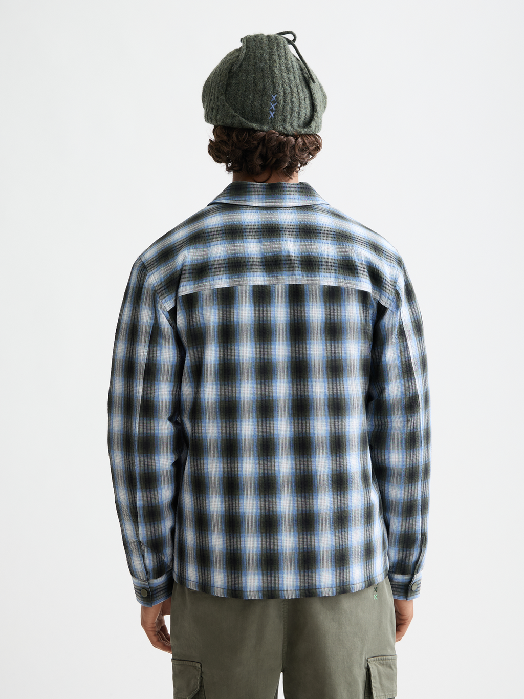 Seersucker check padded overshirt