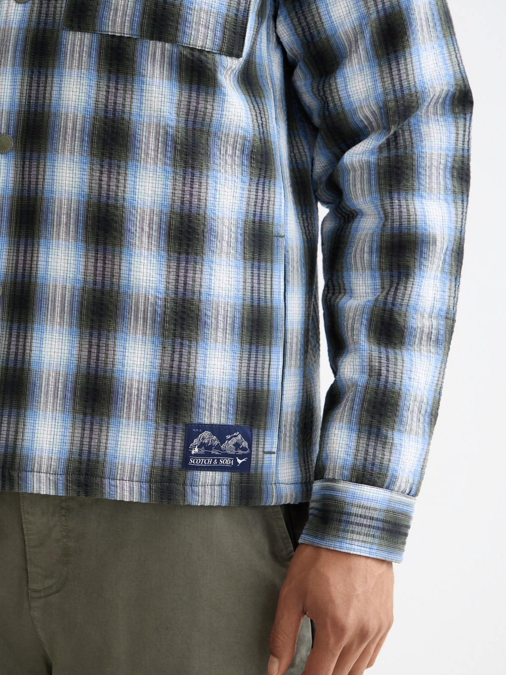 Seersucker check padded overshirt