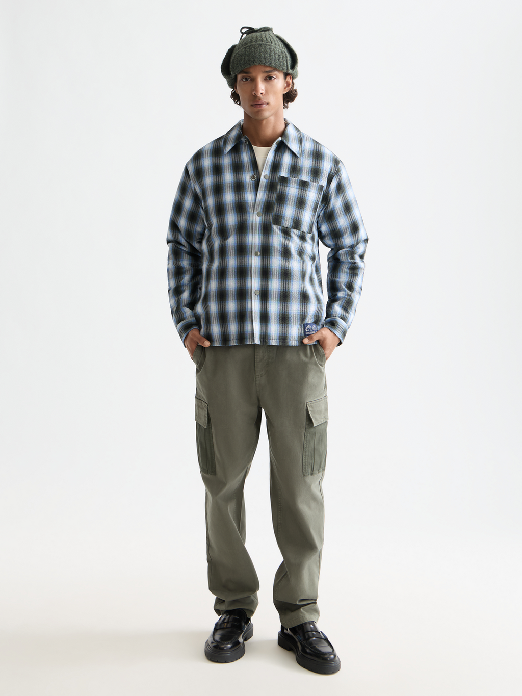 Seersucker check padded overshirt