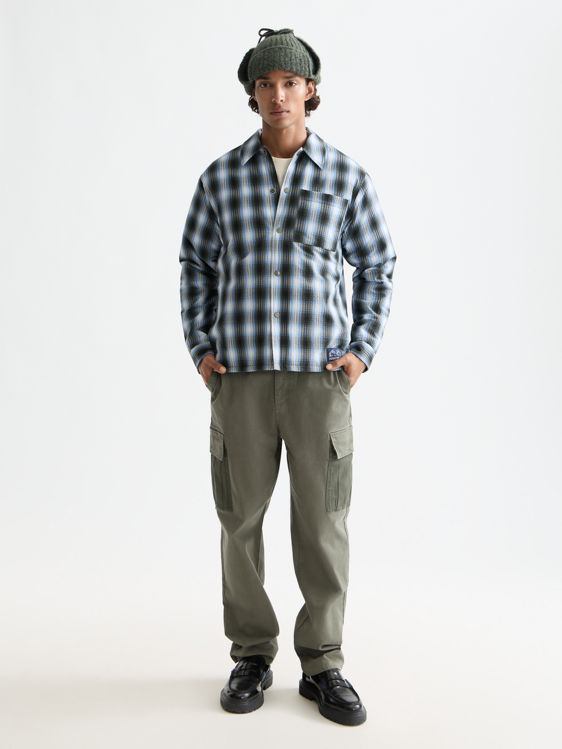 Seersucker check padded overshirt