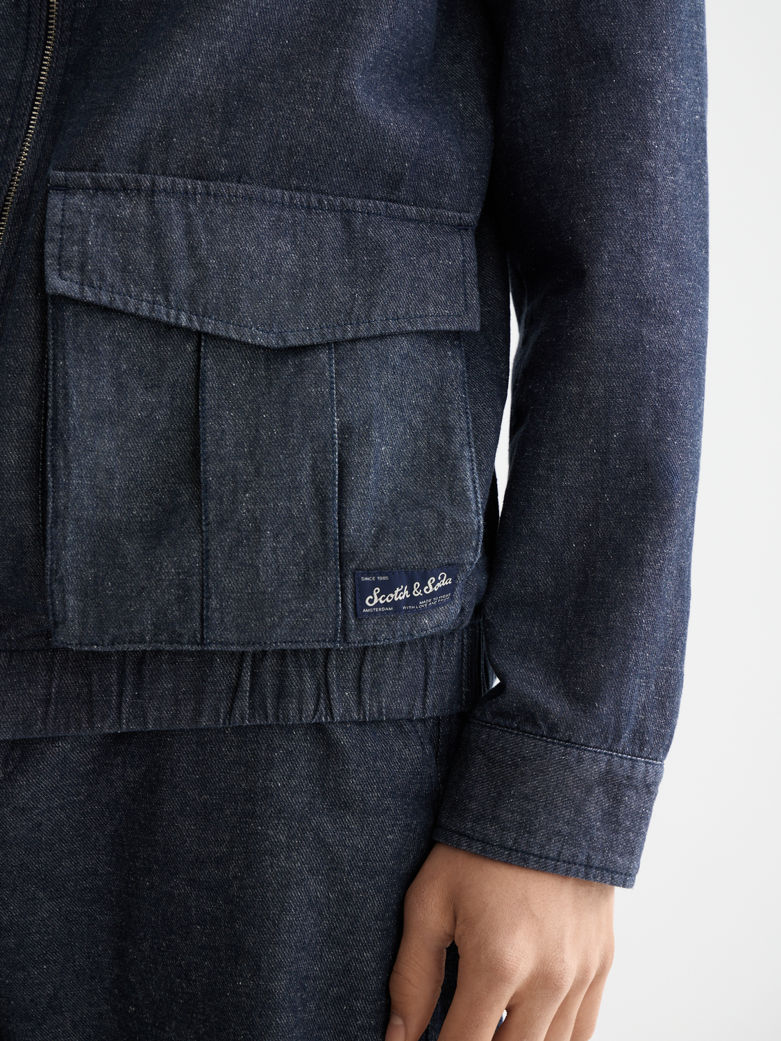 Cotton linen zip-thru twill blouson