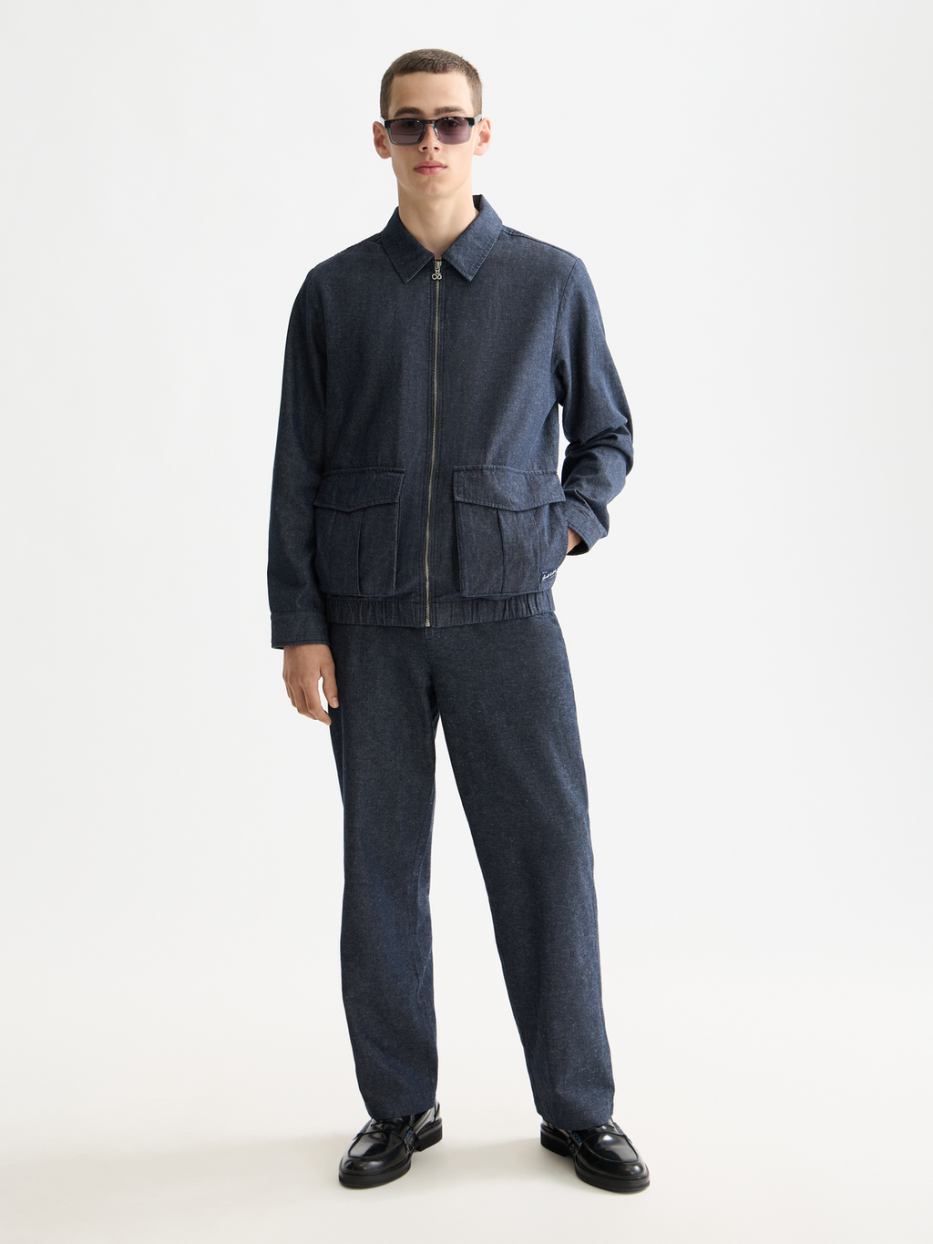 Cotton linen zip-thru twill blouson