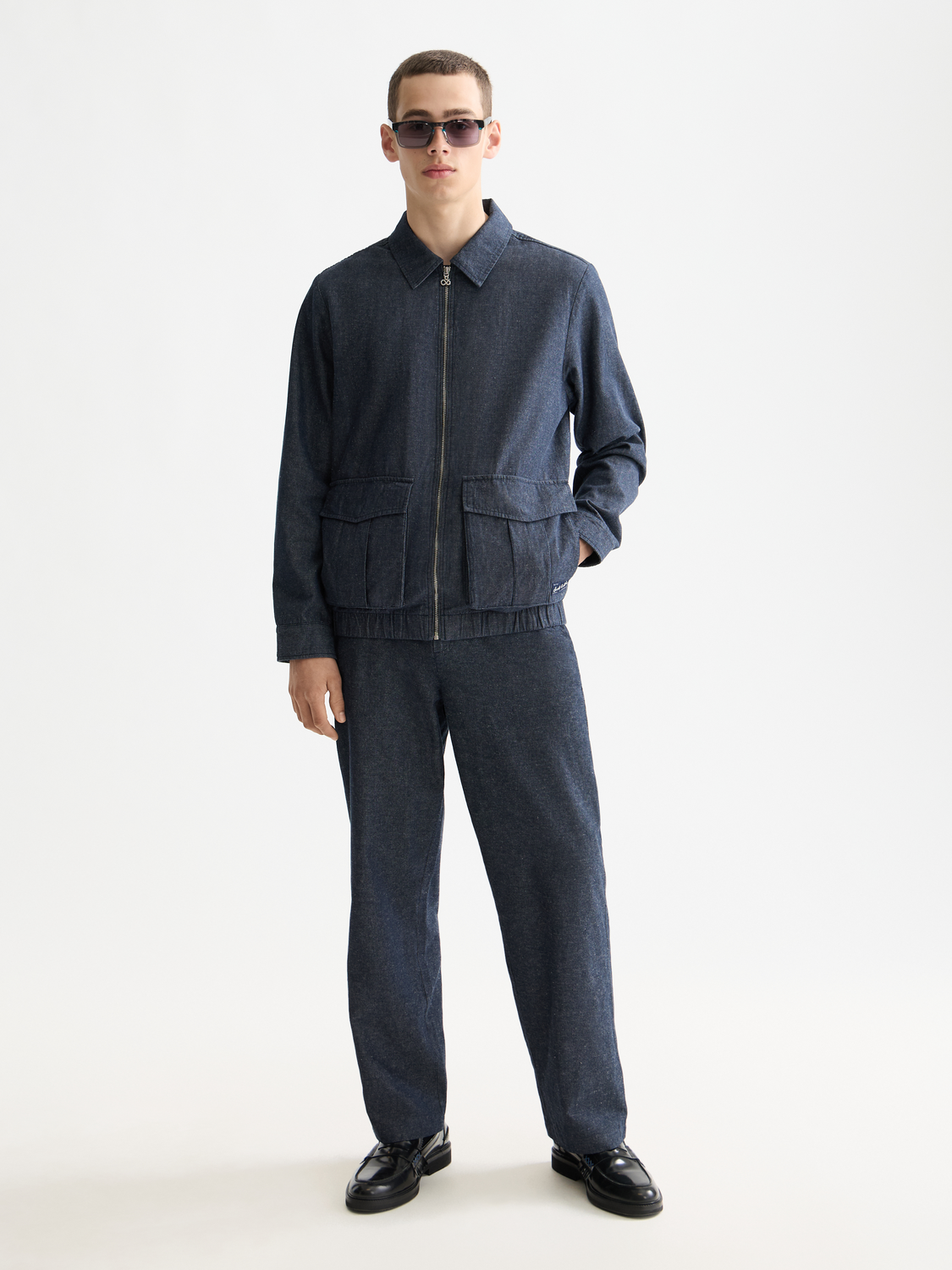Cotton linen zip-thru twill blouson
