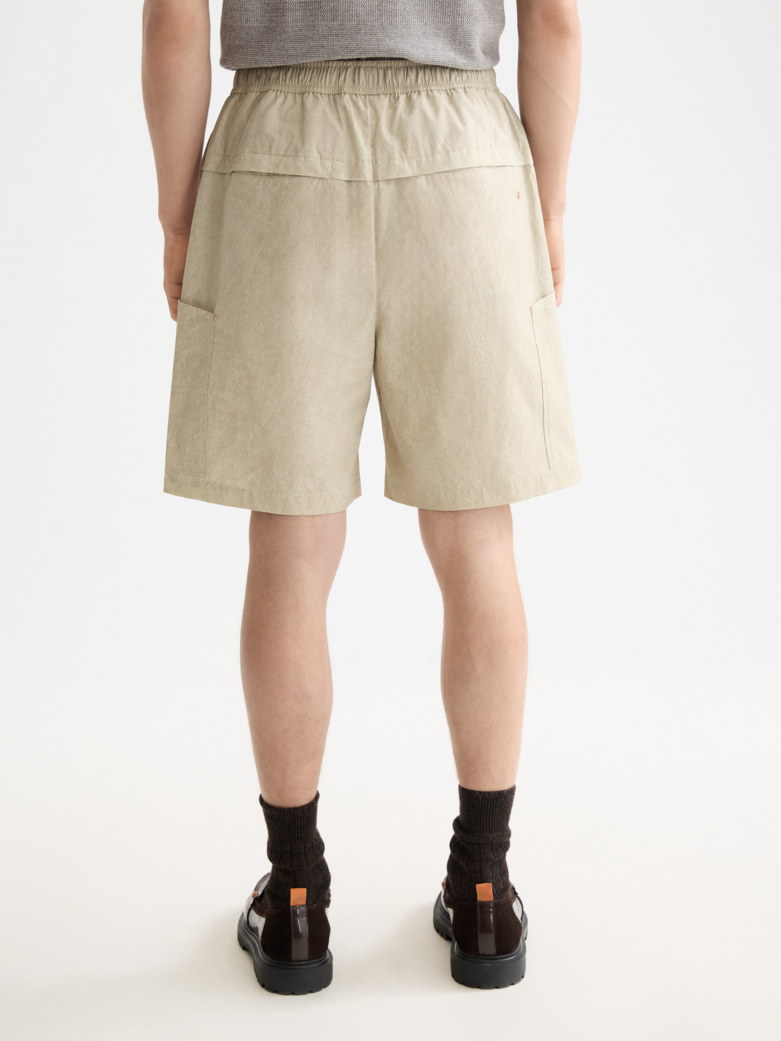 Washed nylon-blend poplin wide cargo bermuda