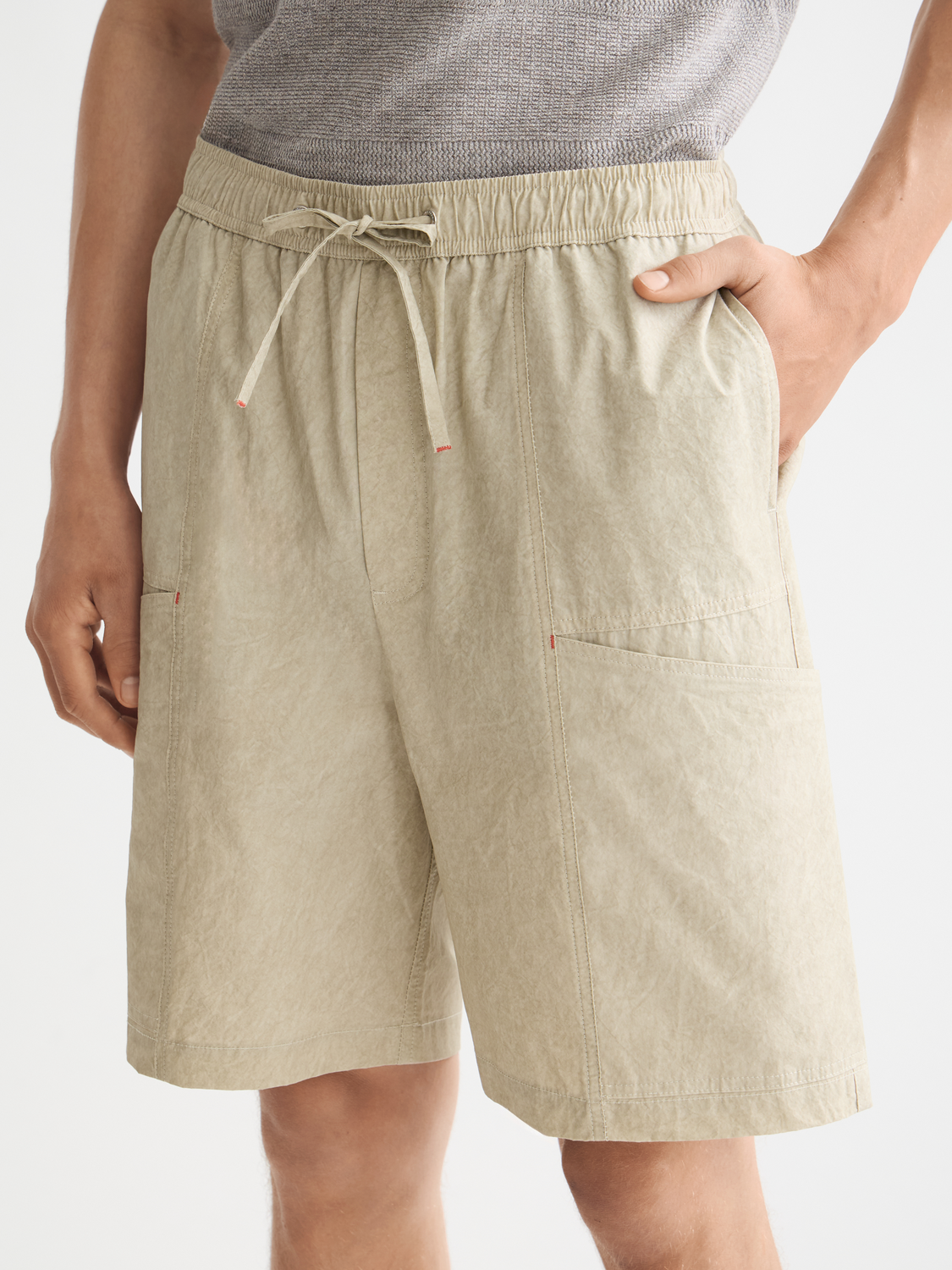 Washed nylon-blend poplin wide cargo bermuda