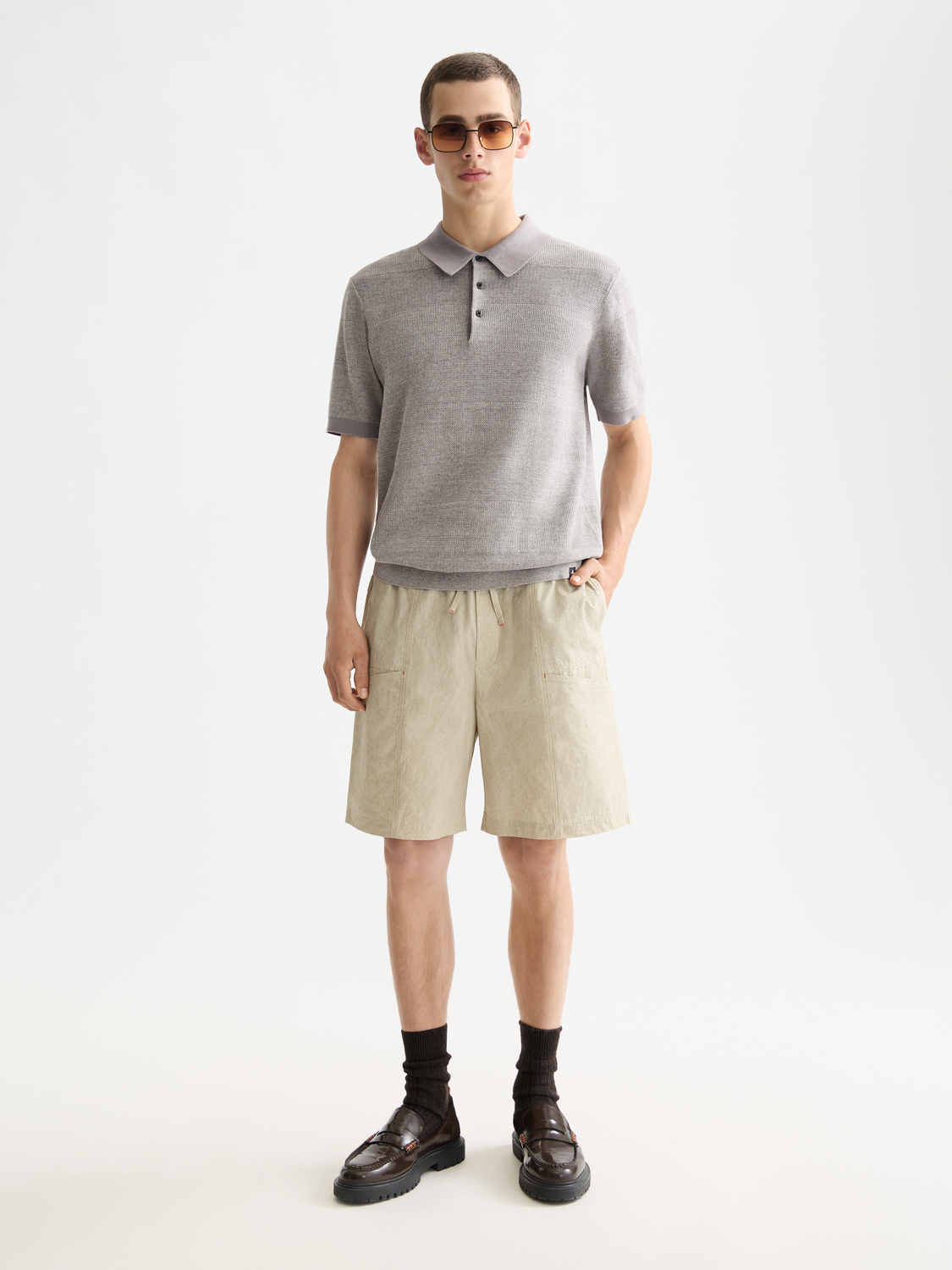 Washed nylon-blend poplin wide cargo bermuda
