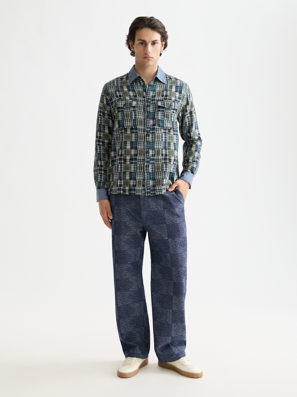 Patchwork flannel relaxed shirt