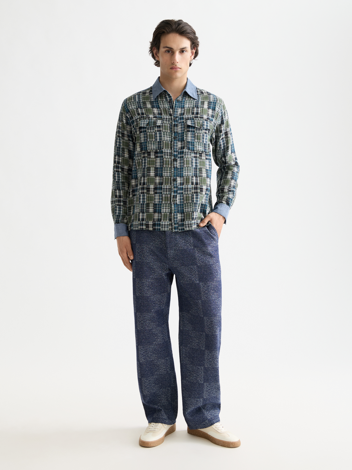 Patchwork flannel relaxed shirt