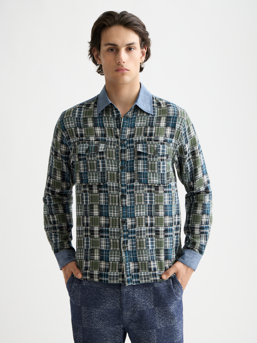 Patchwork flannel relaxed shirt