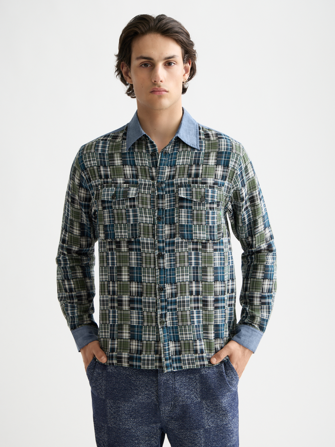 Patchwork flannel relaxed shirt