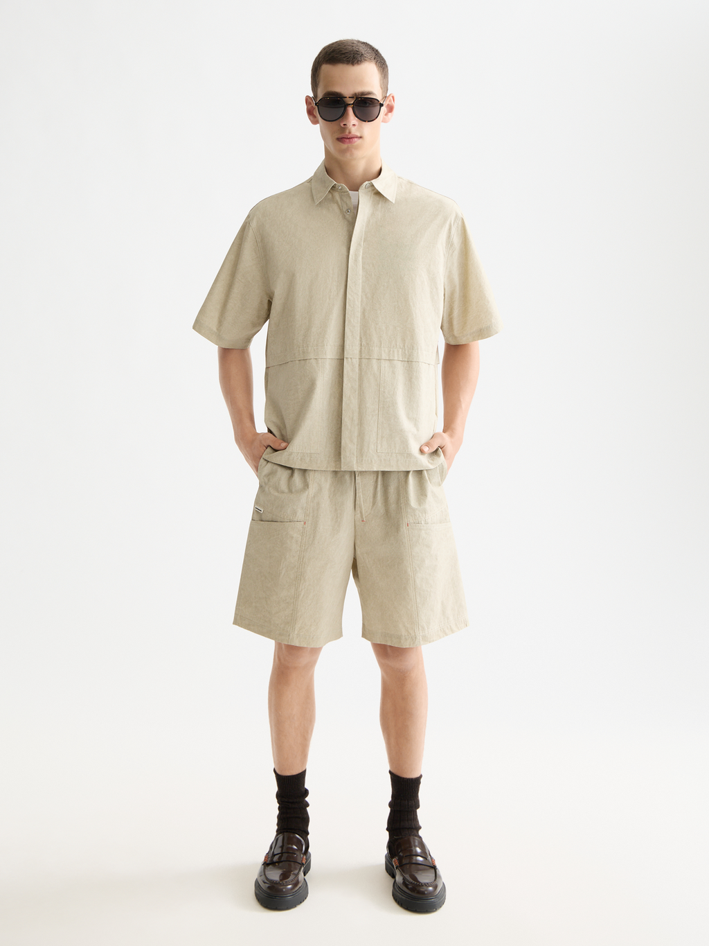 Washed layered short sleeve shirt