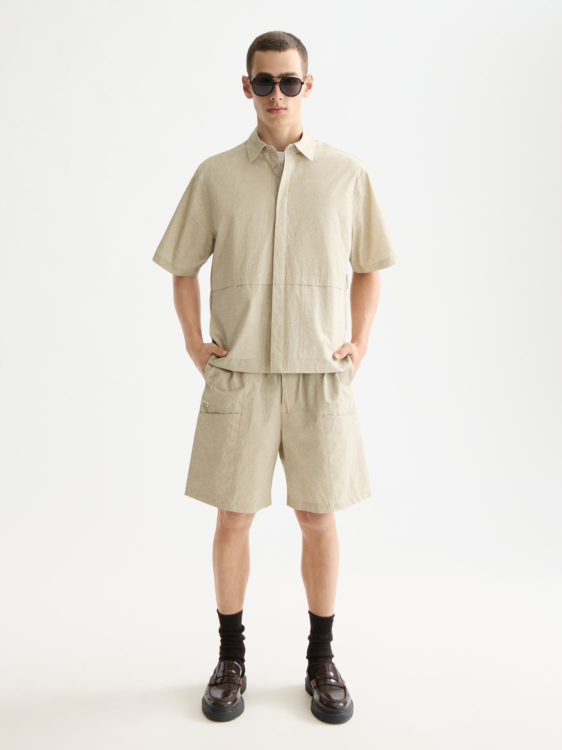 Washed layered short sleeve shirt