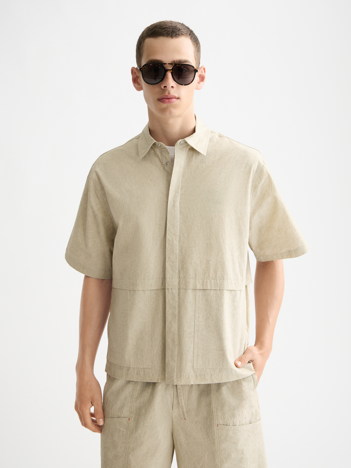 Washed layered short sleeve shirt