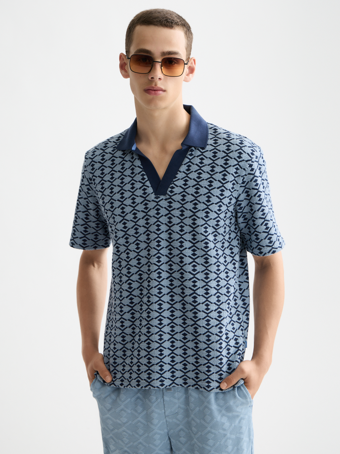 Towelling printed relaxed polo