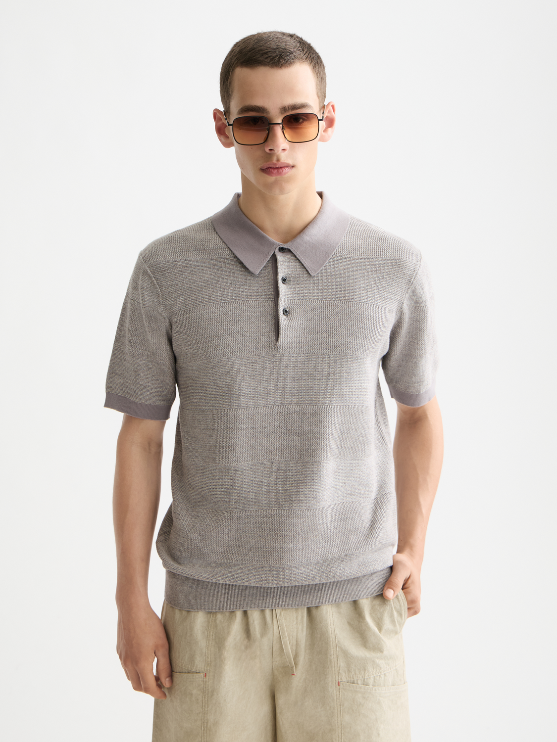 Knitted tonal striped regular polo