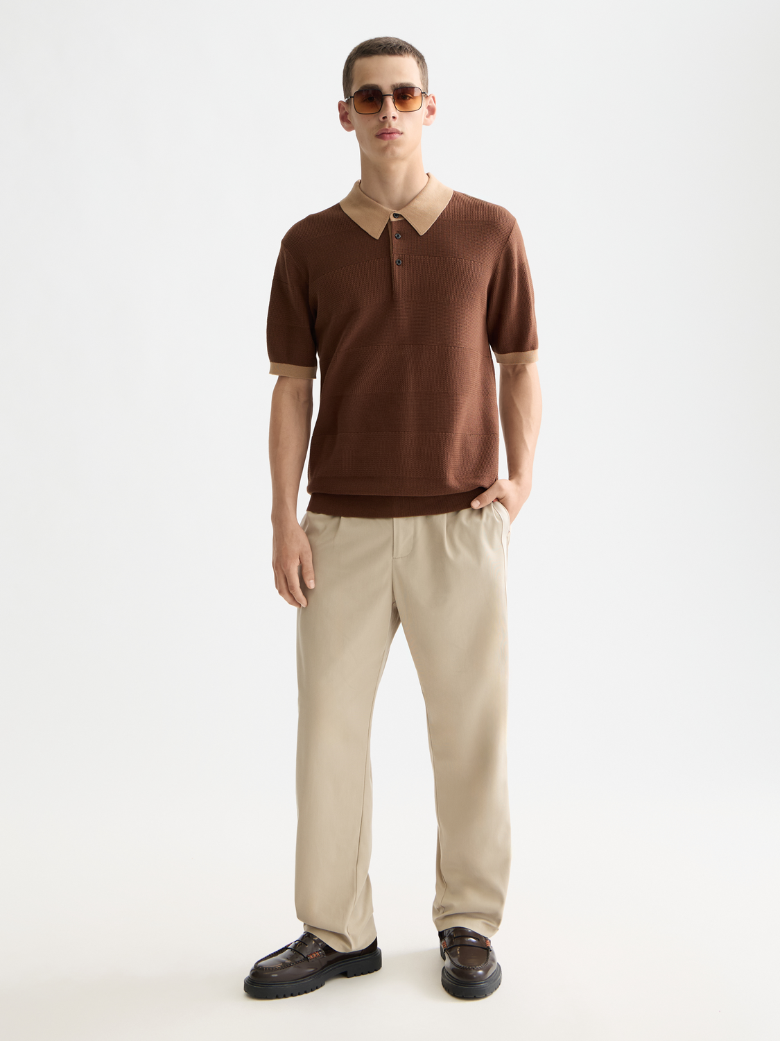Knitted tonal striped regular polo