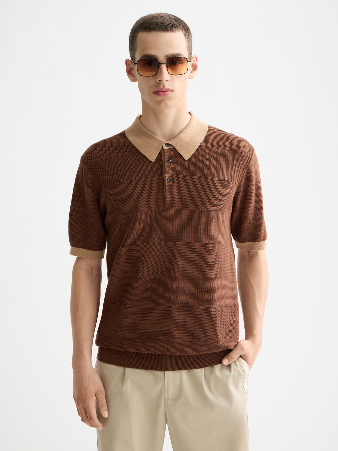 Knitted tonal striped regular polo