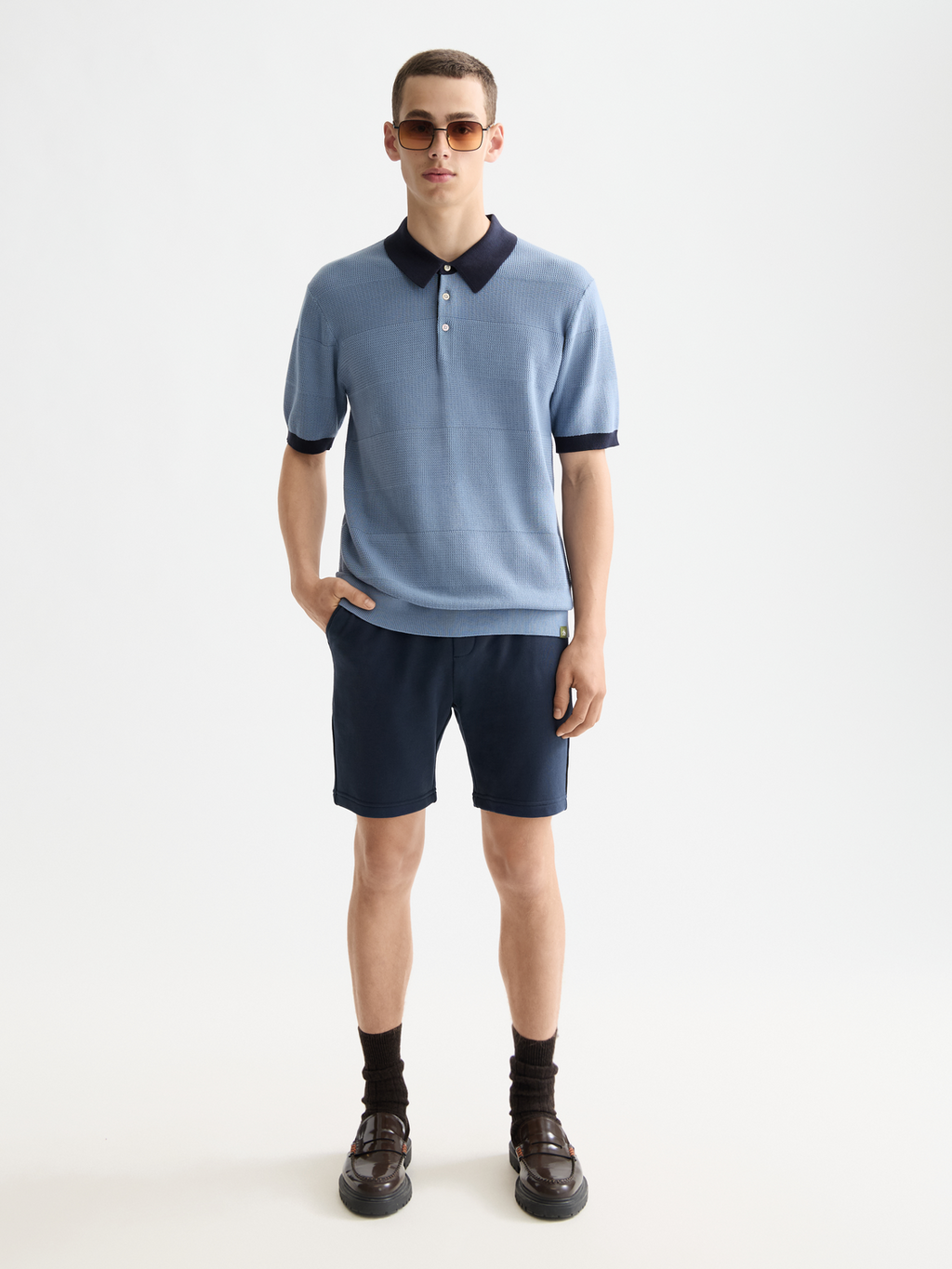 Knitted tonal striped regular polo