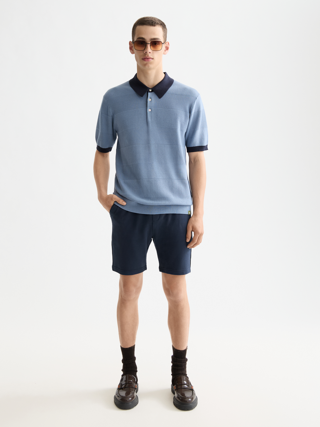 Knitted tonal striped regular polo