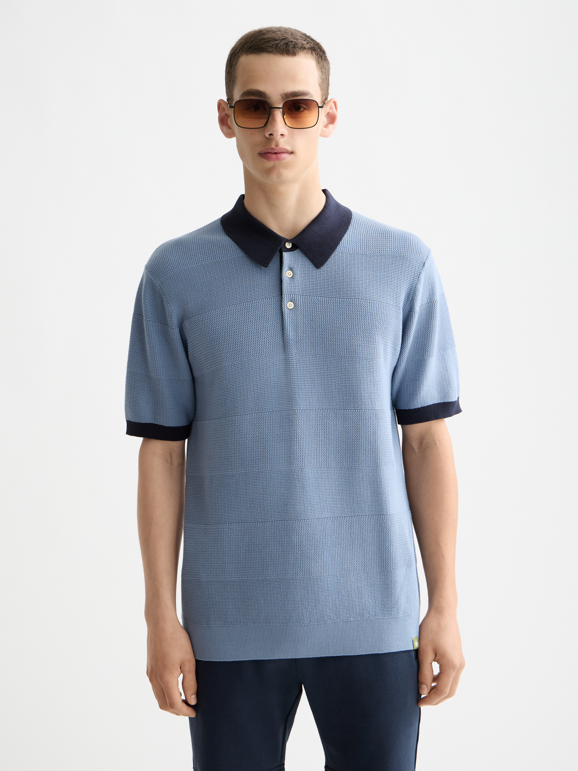 Knitted tonal striped regular polo