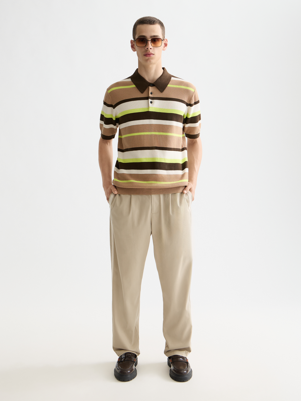 Knitted striped regular polo
