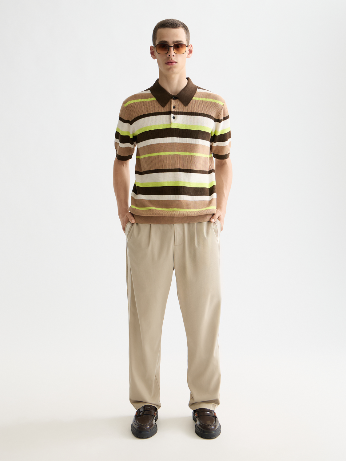 Knitted striped regular polo