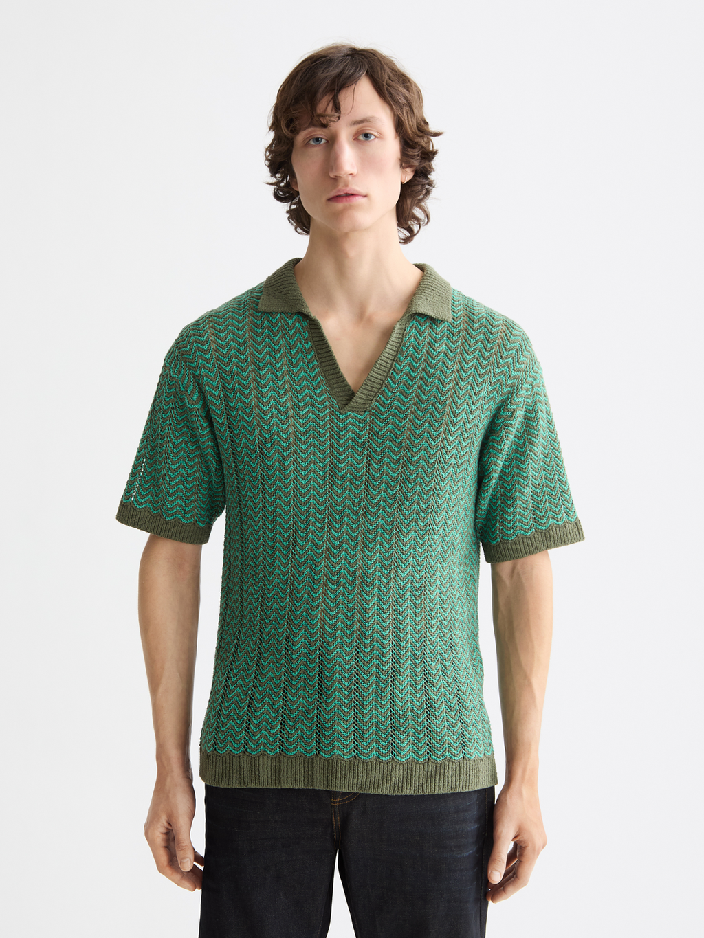 knitted v-neck polo