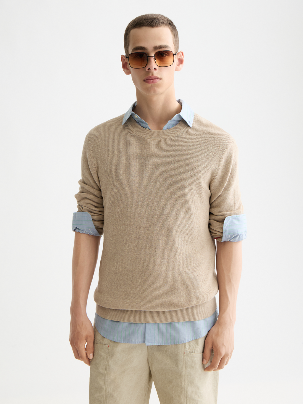 Linen blend crew neck
