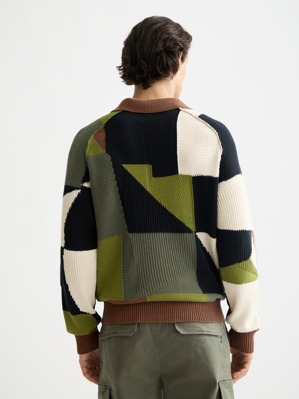 Patch work long sleeve polo