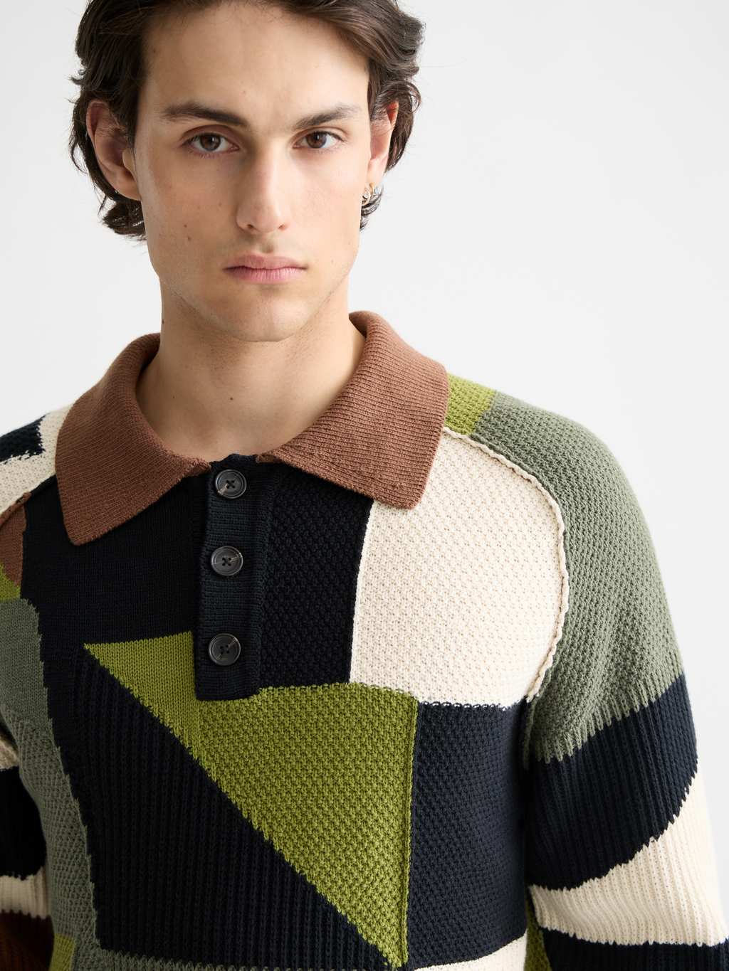 Patch work long sleeve polo