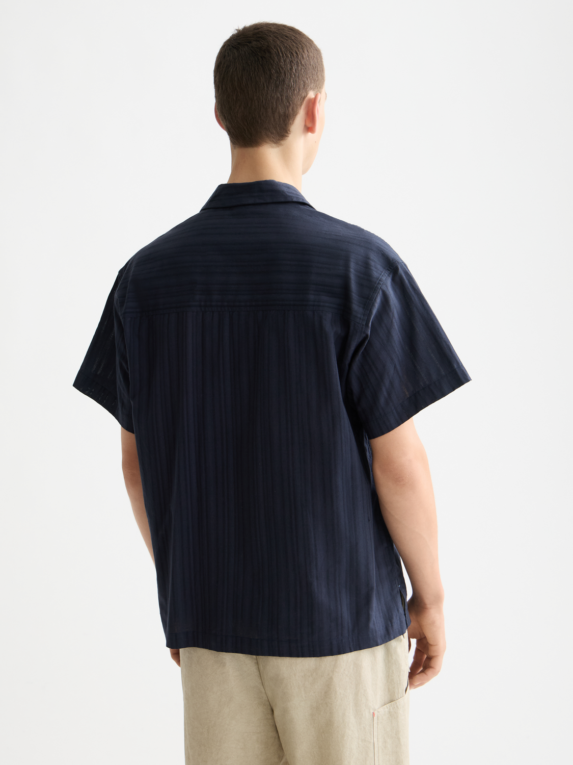 Structured stripe short sleeve shirt