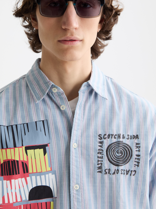 Graphic patchwork striped oxford shirt