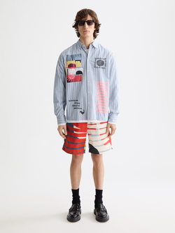 Graphic patchwork striped oxford shirt