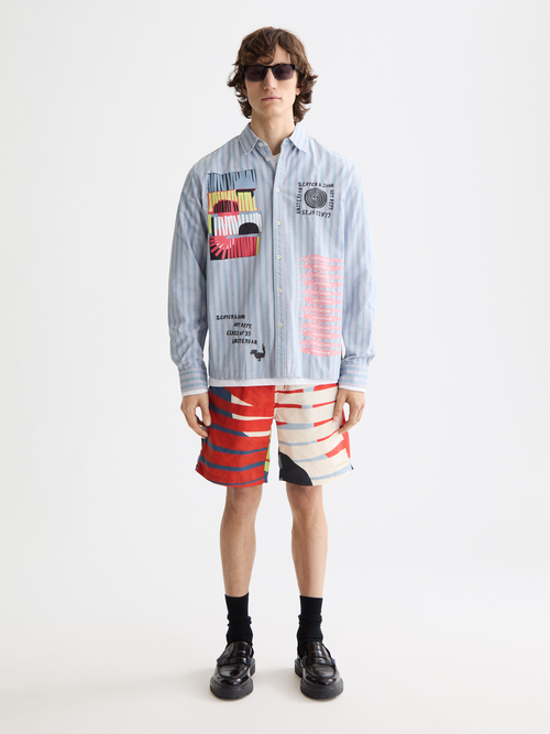 Graphic patchwork striped oxford shirt