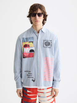 Graphic patchwork striped oxford shirt