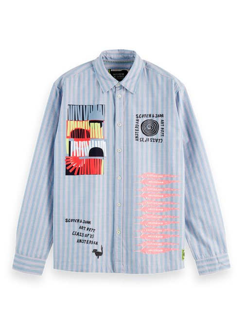 Graphic patchwork striped oxford shirt