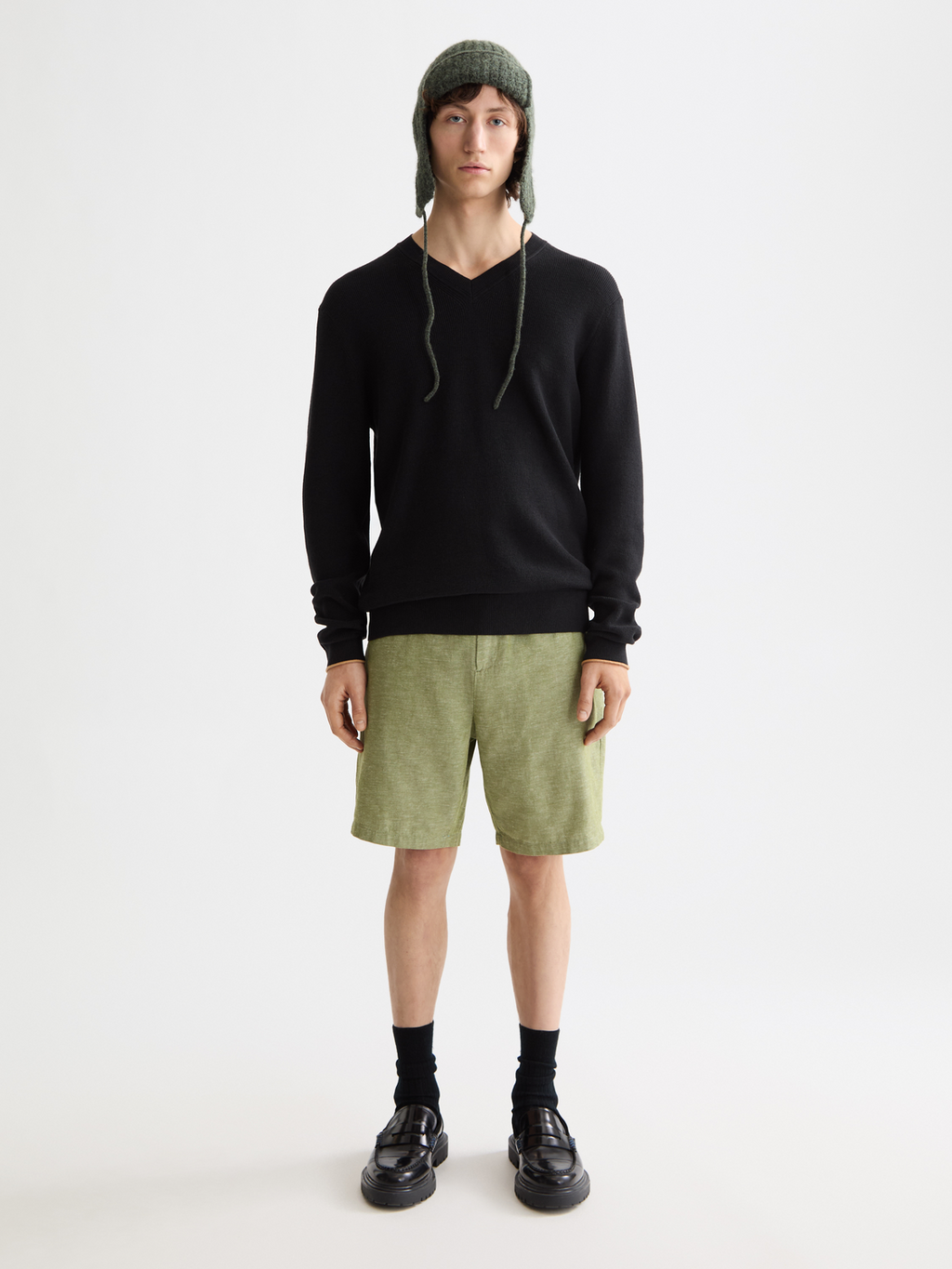 cotton linen v-neck knit