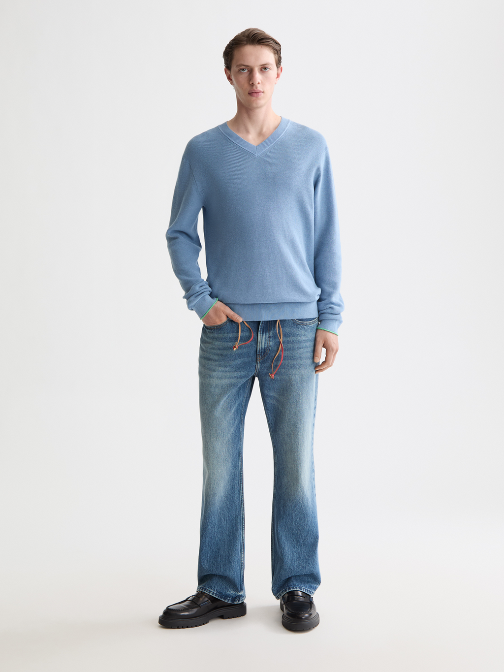 cotton linen v-neck knit