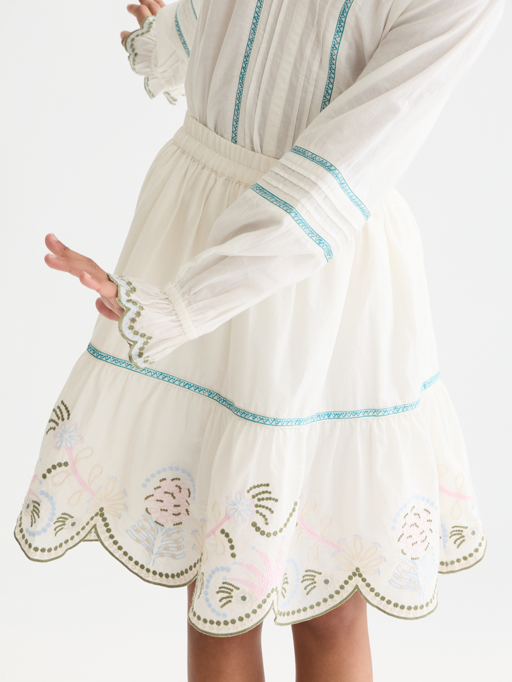 Embroidered hem cotton skirt