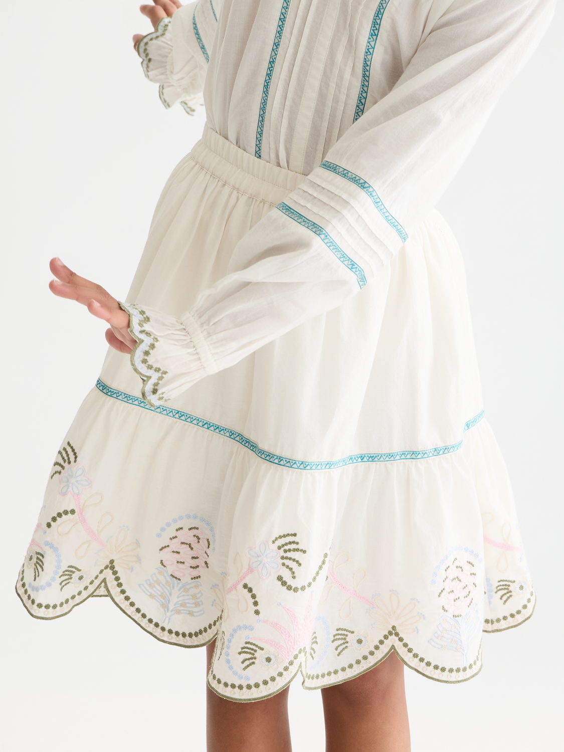 Embroidered hem cotton skirt