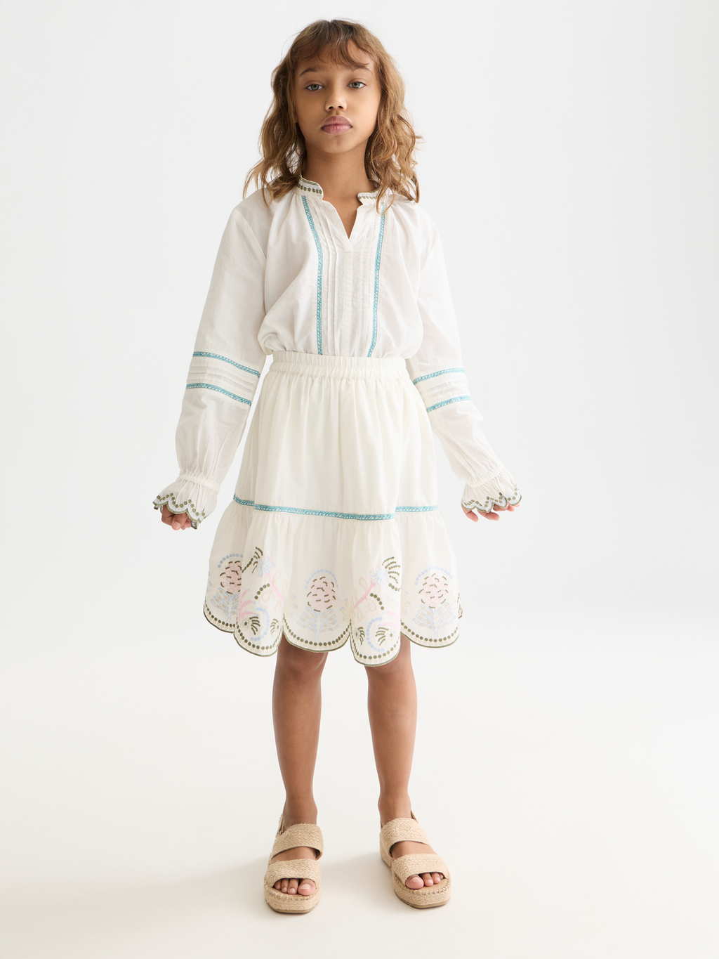 Embroidered hem cotton skirt