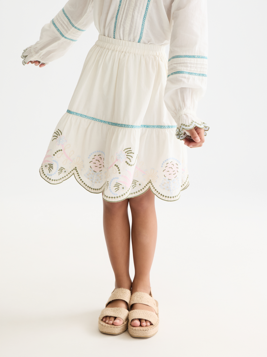 Embroidered hem cotton skirt