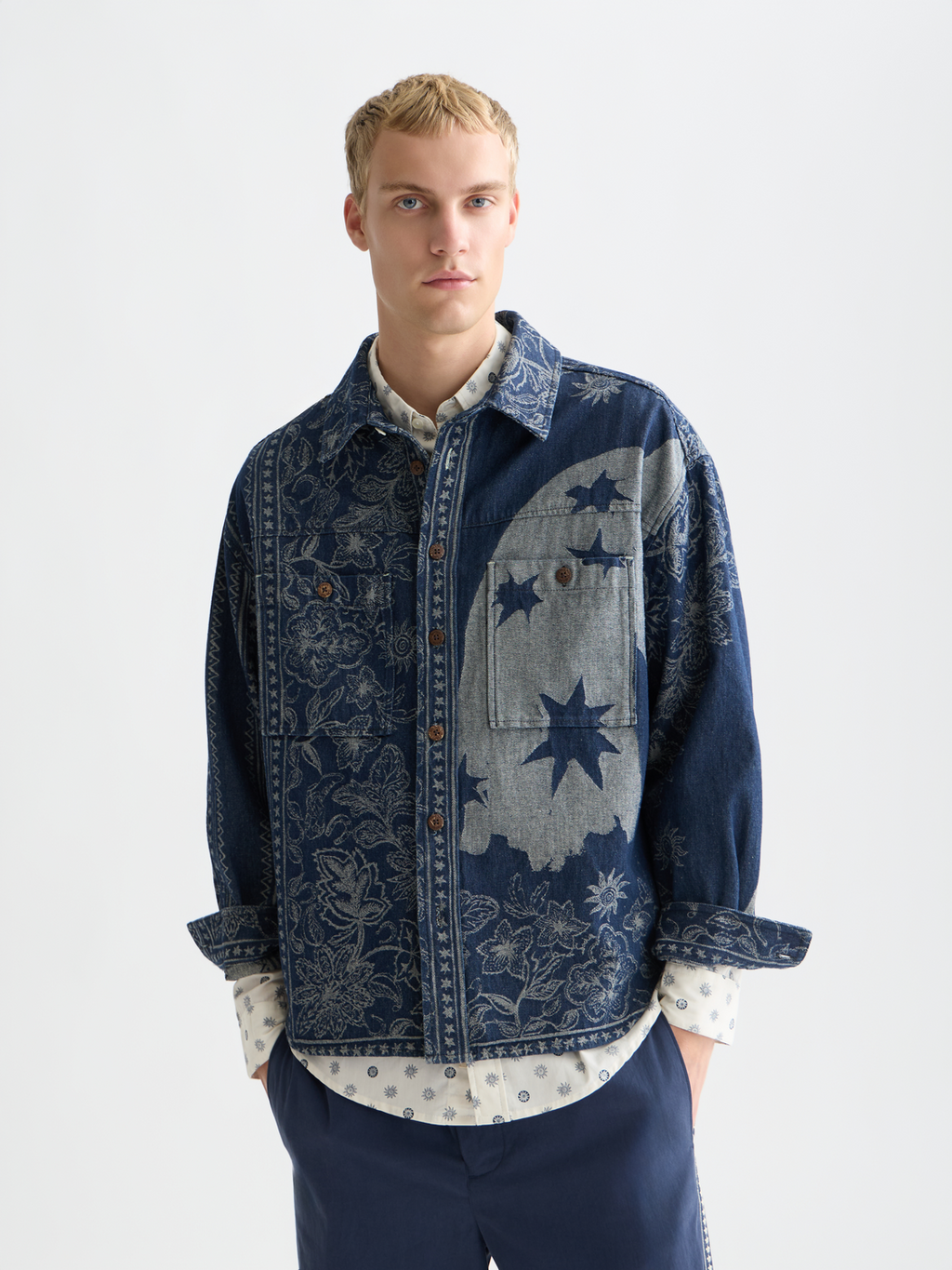 Denim jacquard overshirt