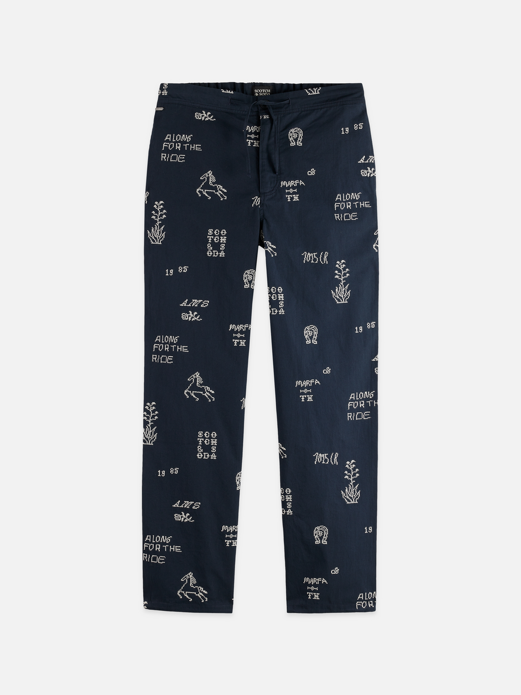 Embroidered cotton-blend relaxed straight chino