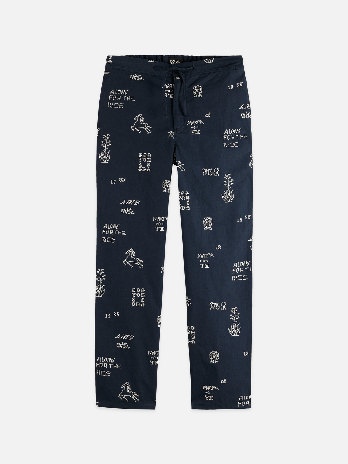 Embroidered cotton-blend relaxed straight chino