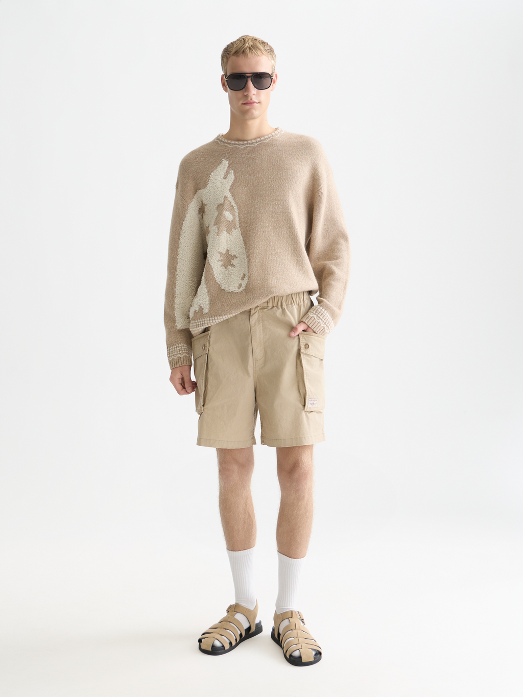 Washed cottonblend cargo loosefit bermuda shorts