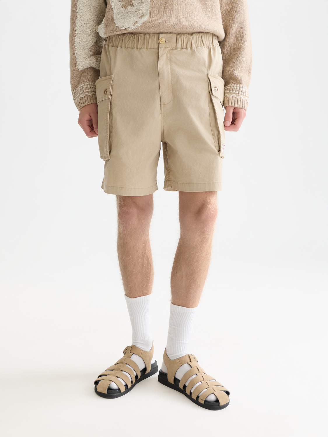 Washed cottonblend cargo loosefit bermuda shorts