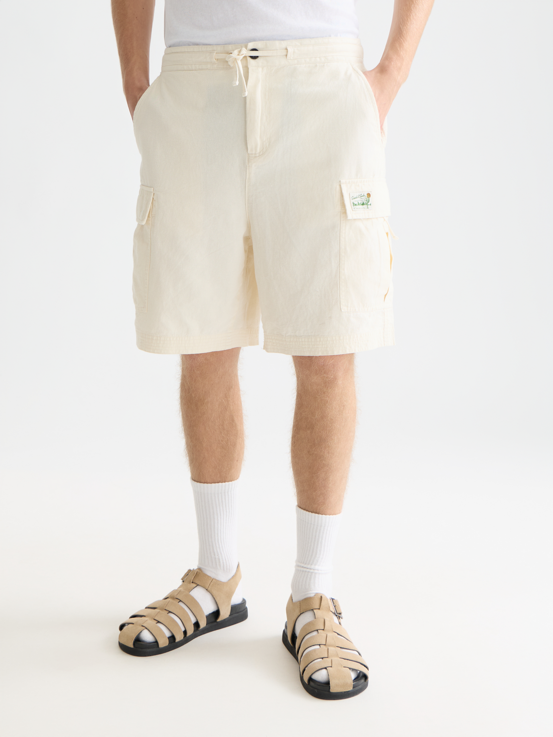 Linenblend relaxedfit cargo bermuda shorts